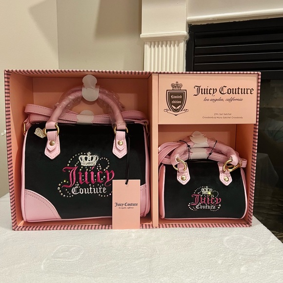 Juicy Couture Limited Edition Heritage Speedy 2-Pc Satchel bags Set black pink - Picture 3 of 13